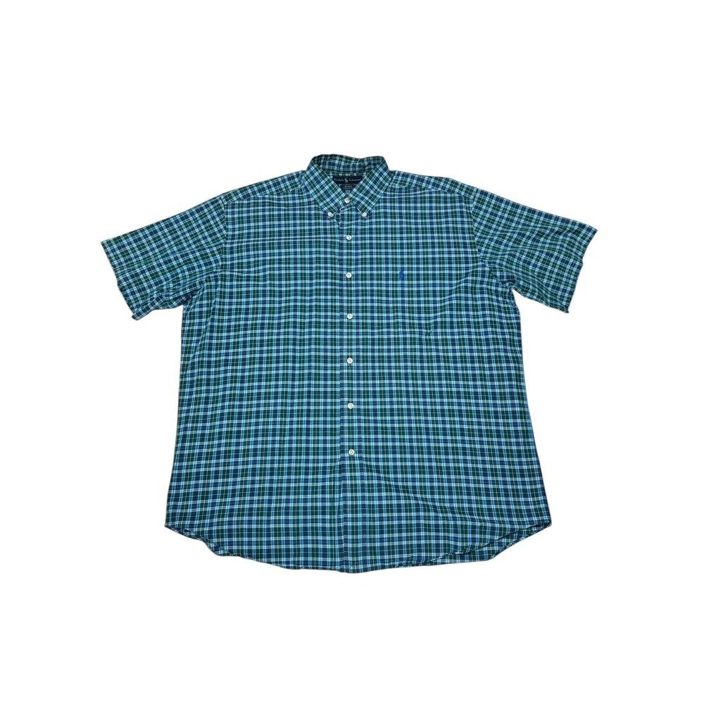 Ralph Lauren Blake Plaid Short Sleeve Button Down Shirt Men's Size L Green Blue